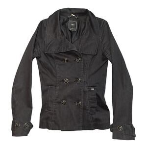 Obey Peacoat Jacket Women Size S Gray Grunge Dark Academia Streetwear Biker Moto